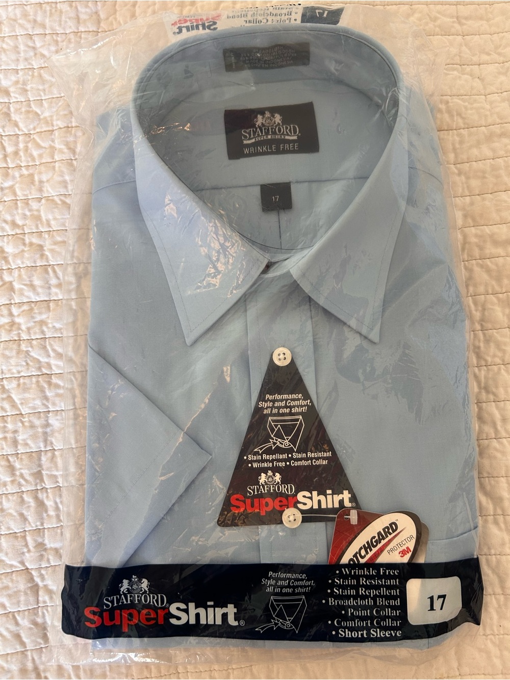 Stafford Light Blue Super Shirt - Short Sleeve Point Collar New Old Stock